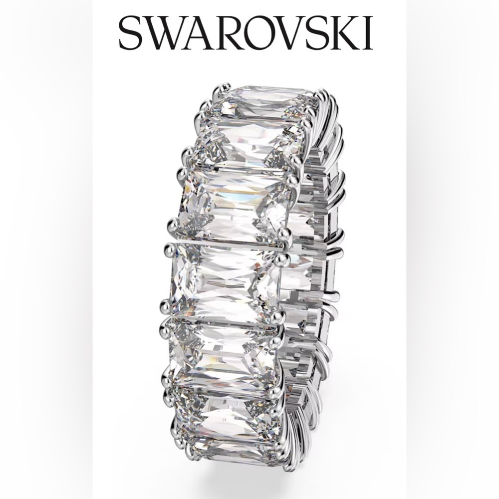 Signed Swarovski Silver Vittore Rectangular Cut Ring |  7 | New - Picture 3 of 16